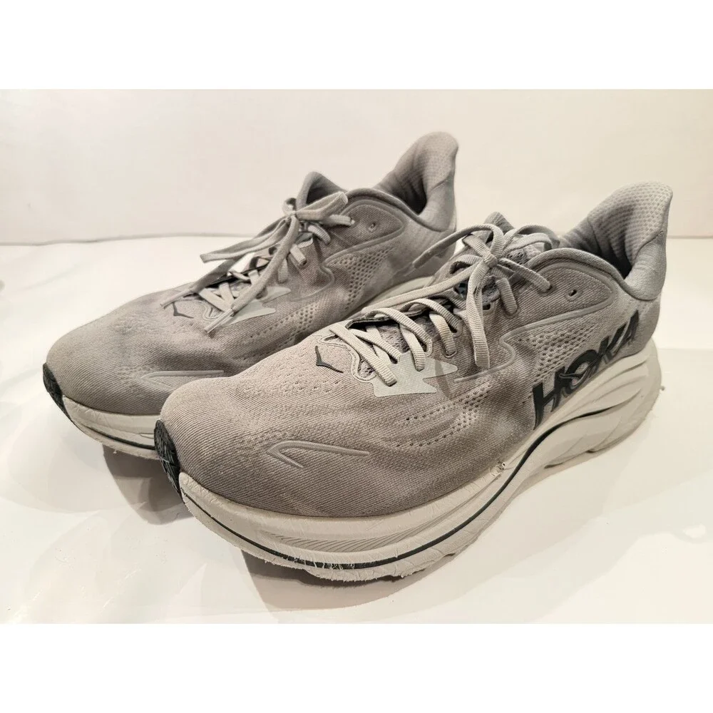 Hoka Clifton 10 Men's Running Shoes Size US 13 M Wide Grey Silver Athletic